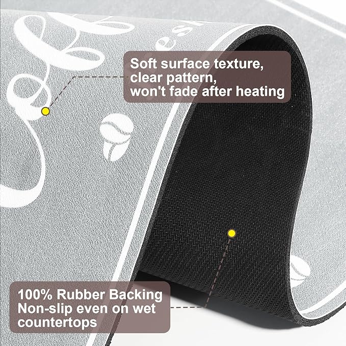 Absorbent Coffee Mat, Fashion Dish Drying Mat for Kitchen Counter Coffee Bar Accessories Espresso Machine Dish Rack 17" x 32" Light Grey