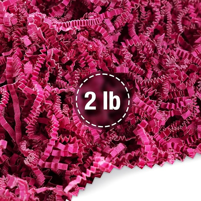 FRILLZ by DECOfill™ Crinkle Cut Paper Shred Filler for Baskets, Gifts, Packing and Protecting your Mother's Day, Birthday, Weddings, Anniversary, Valentines Day, and other gifts (2 pound, Hot Pink)