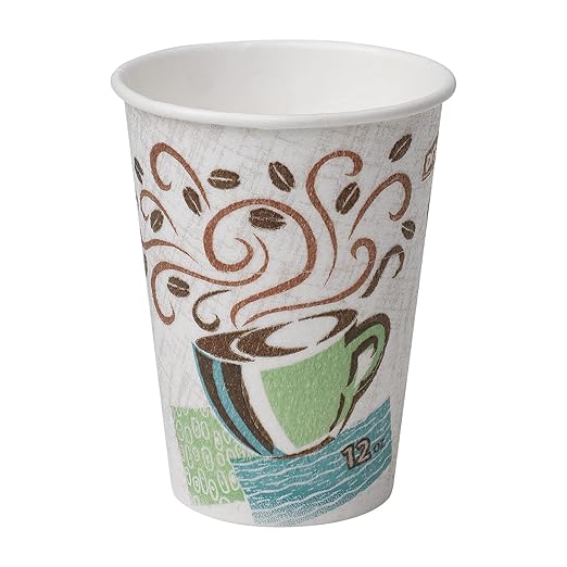 Dixie PerfecTouch 12 oz Paper Coffee Cups By GP PRO, Coffee Haze Design, 1000 Count (50 Disposable Cups Per Pack, 20 Packs Per Case), 5342CD