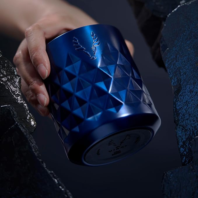 Viski Paragon Cocktail Tumbler Insulated Cocktail Cup, Insulated Ceramic Lined Rocks Tumbler, Stainless Steel Whiskey Glass Blue 12oz Set of 1