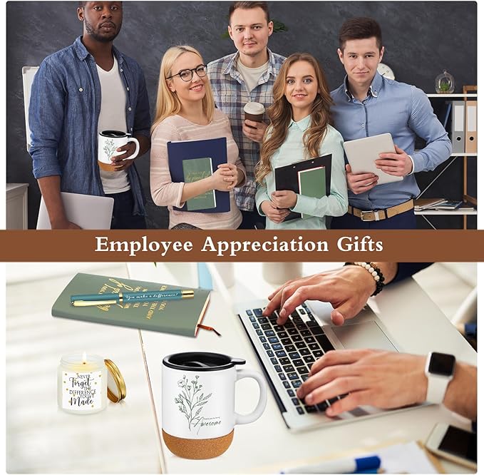 4 Pcs Thank You Gift Set for Men Women Employee Coworker Gifts Inspirational Appreciation Notebook Coffee Mug Scented Candle Pen for Valentine's Day Team Office Staff Teacher Volunteer Nurse