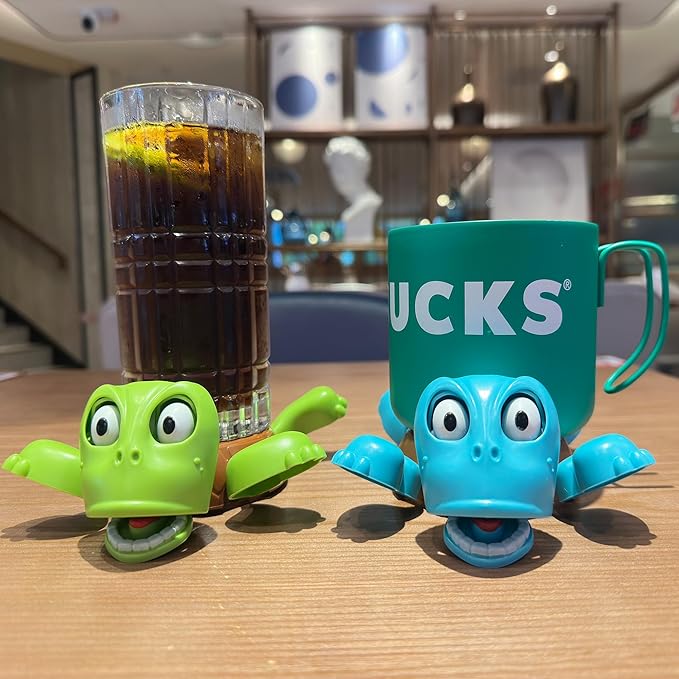 JOD® Turtle Cup Holder,Turtle Coaster with Funny Expression, 2 PCs Cup Holder with Liftable Limbs & Expressive Face for Turtles,Tortoise Lover Gag Gifts Home Decor(2pc-Light Green Blue)