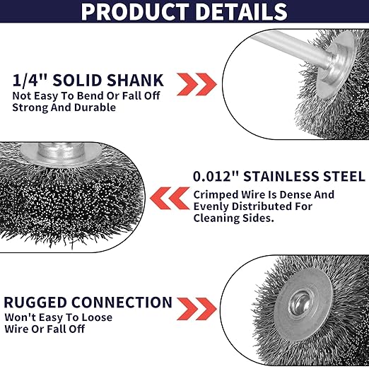 10 Pack 2 Inch Wire Wheel Brush for Drill Attachment,Heavy Duty Wire Brushes Removal Paint Rust & Corrosion, 0.012" Coarse Crimped Stainless Steel Wire, 1/4in Shank, 20000RPM