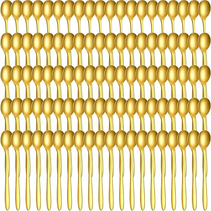 100 Pcs Demitasse Espresso Spoons Stainless Steel Bulk, 4.33'' Small Mini Coffee Tasting Dessert Spoons for Kitchen Dessert, Tea, Appetizer, 1.18'' Wide(Classic Style,Gold)