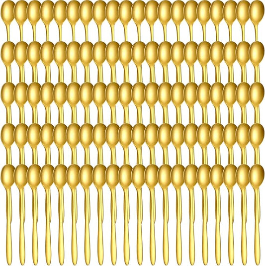 100 Pcs Demitasse Espresso Spoons Stainless Steel Bulk, 4.33'' Small Mini Coffee Tasting Dessert Spoons for Kitchen Dessert, Tea, Appetizer, 1.18'' Wide(Classic Style,Gold)
