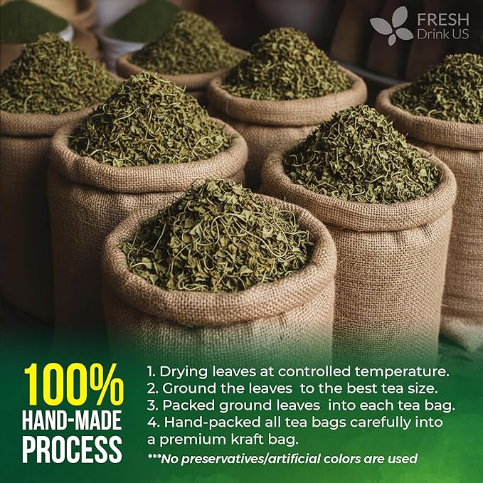 FreshDrinkUS, Premium Gynostemma Tea Bags (Jiaogulan) | 75 Count | Naturally Smooth & Earthy Caffeine-Free Herbal Tea – Plant-Based Tea Bags for Daily Enjoyment. Caffeine Free, Sugar Free. Vegan