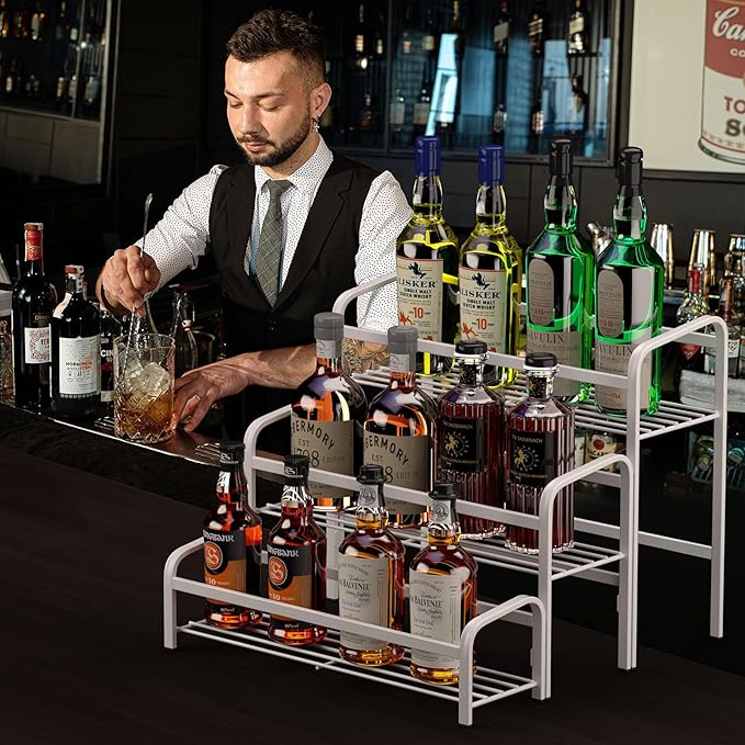 DTUQYX Coffee Syrup Organizer 3-Tier, 12 Bottles Capacity Coffee Syrup Rack, Metal Syrup Stand for Spice, Wine, Liquor, Bottle, Coffee Bar Station Racks Magnetic, No Installation, White
