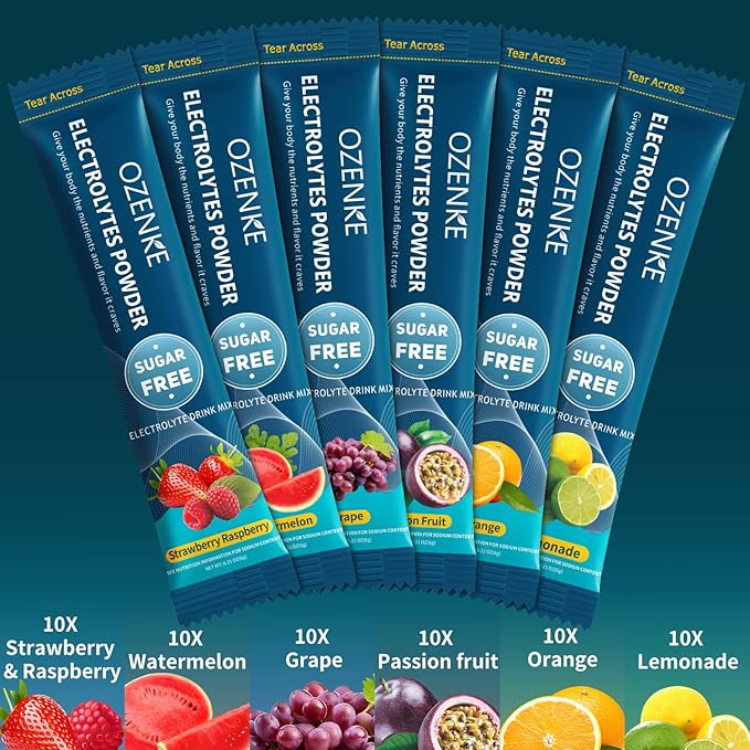 Electrolytes Powder Packets, 60 Sticks Hydration Packets Sugar Free, Electrolyte Drink Mix Travel Electrolyte Packet for Rapid Hydration, 6 Flavors