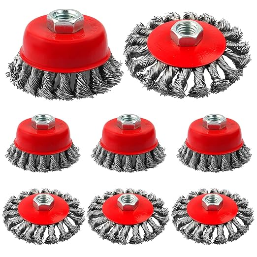 Rocaris Wire Wheel Cup Brush for Grinders, 8 Pack Wire Wheels for 4 1/2 Angle Grinder, 3 & 4 Inch Twisted Knotted & Coarse Crimped Cup Brush