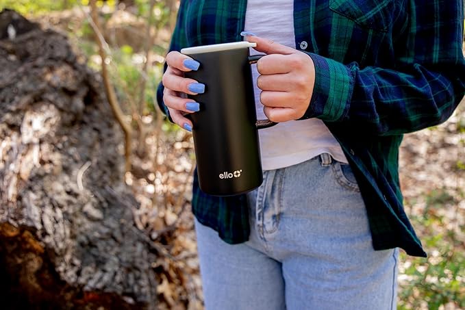 Ello Campy Travel Mug 18oz Vacuum Insulated | Leak-Proof Slider Lid | Carry Handle | For Hot & Cold Drinks | Matte Black | Pack of 6
