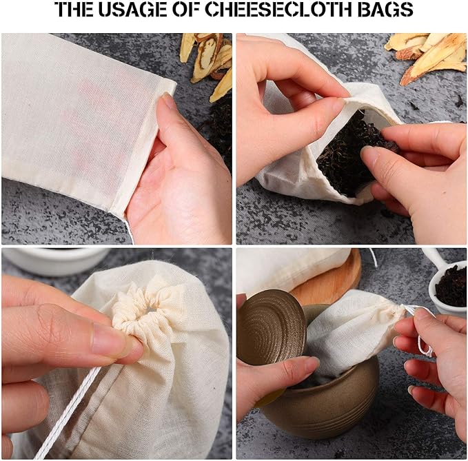 Boao 50 Pcs Cheese Cloth Tea Bags 4 x 6 Inch for Straining Reusable Tea Filter Loose Empty Soup Spice Bags for Cooking Cold Brew Coffee Muslin Strainer