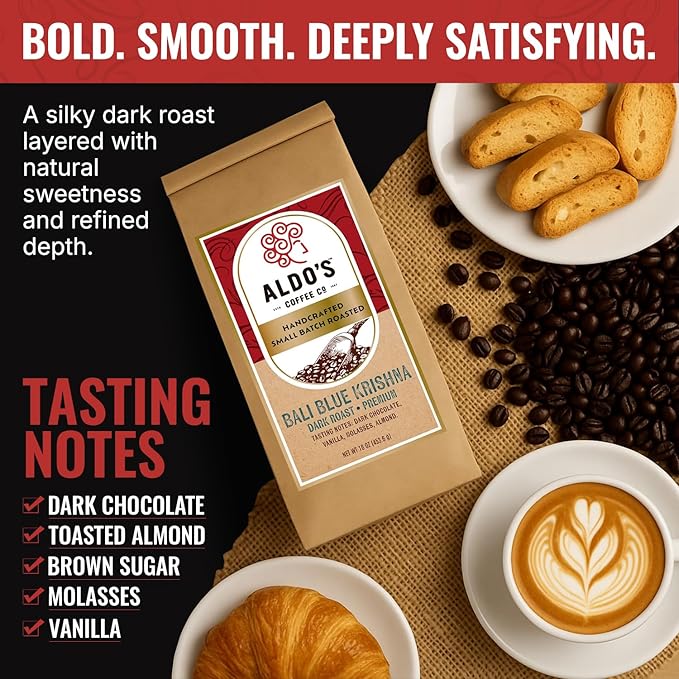 Aldo’s Organic Bali Blue Coffee Beans – Handcrafted Single-Origin Indonesian Coffee, Small-Batch Artisan Roasted, Bold Smooth Low-Acidity Coffee (1 lb) (Fine Ground)