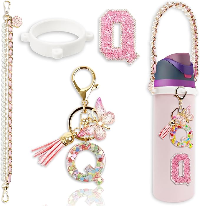 Letter Handle Strap Accessories with Cute Initial Charm Compatible with Owala Water Bottle 24oz 32oz 40oz Owala Kids
