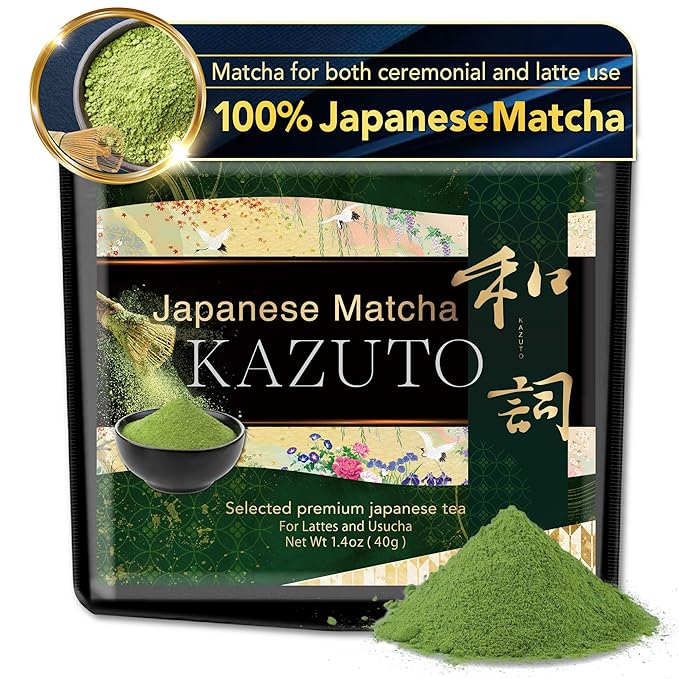 Kazuto Premium Ceremonial Grade Matcha Green Tea Powder - Premium First Harvest Single Origin USDA Organic Gluten-Free Vegan, 100% Pure Unsweetened No Additives from Shizuoka (1.06oz, Premium)