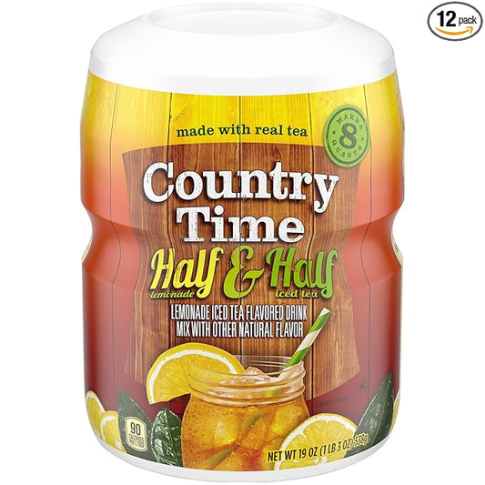 Country Time Half & Half Lemonade Iced Tea Naturally Flavored Powdered Drink Mix 12 Count 19 oz Canisters