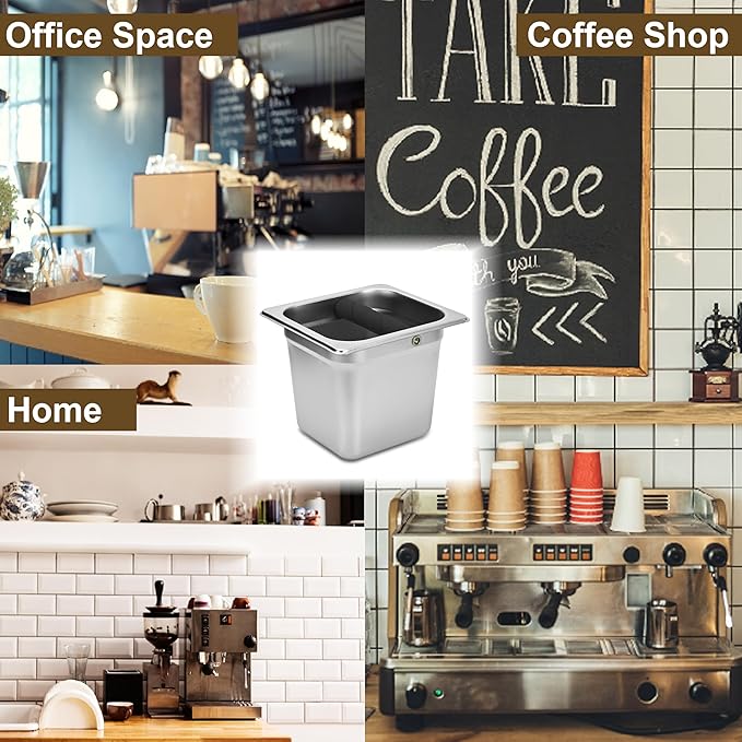 Stainless Steel Coffee Knock Box, Square Espresso Knock Box, Large Capacity Coffee Accessories, Easy to Clean Espresso Accessories for Home, Kitchen, Cafe, and More