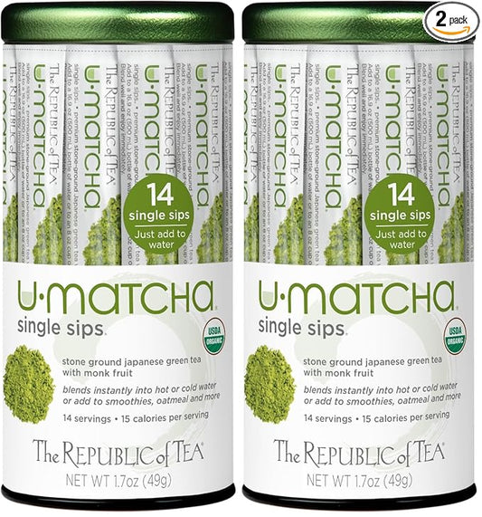 The Republic of Tea – Organic U•Matcha Single Sips, Naturally Caffeinated Matcha Green Tea Powder, 28 Packets
