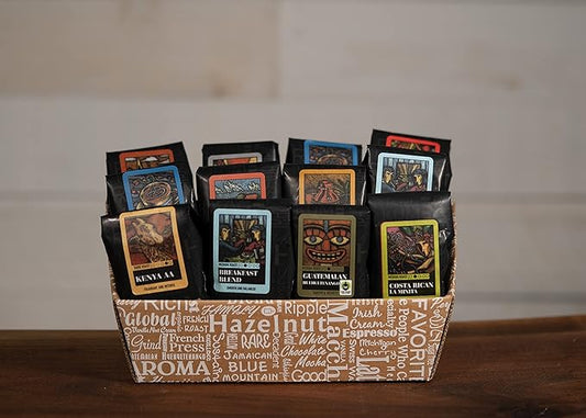 Coffee Beanery Classic Selection Coffee Gift Basket - (12) 100% Specialty Arabica Coffee Blends and Single Origin Samplers