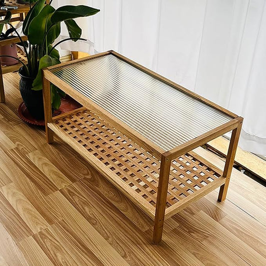 End Table Side Table Glass Top Coffee Station Table, Wood Coffee Bar Stand with Storage Coffee Table,for Home Kitchen, Entryway, Living Room,Dining Room(80cm)