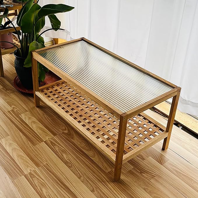 End Table Side Table Glass Top Coffee Station Table, Wood Coffee Bar Stand with Storage Coffee Table,for Home Kitchen, Entryway, Living Room,Dining Room(60cm)