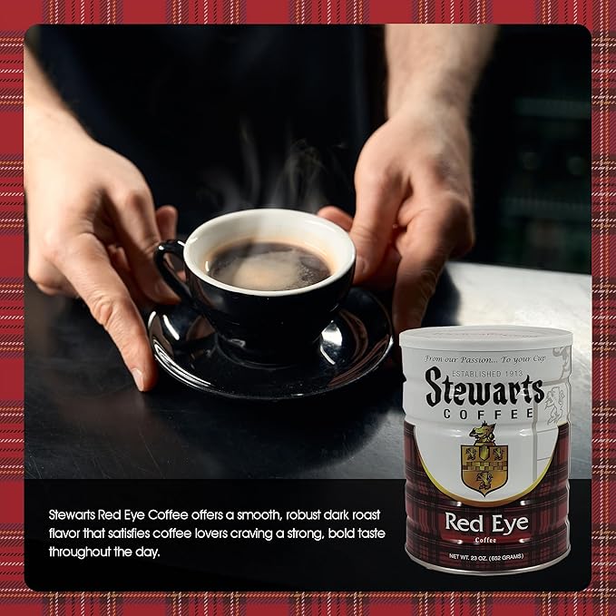 Stewarts - Red Eye Ground Coffee - Dark Roast - Vacuum Sealed Bags - Bold & Rich Dark Roast Ground Coffee - Ideal for Morning Energy & All-Day Enjoyment - Freshly Packed Flavor (23oz, Pack of 6)