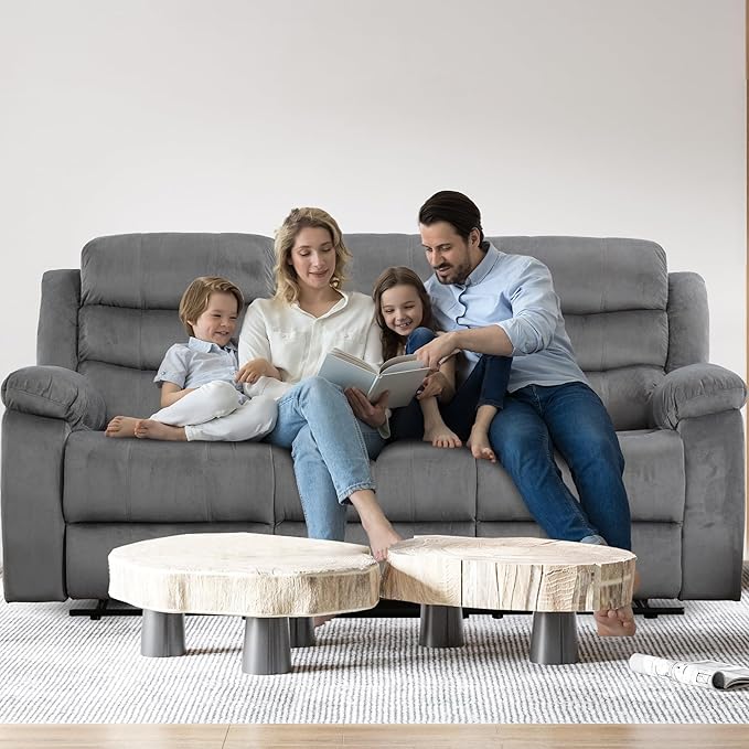 Reclining Sofa Set 3 Seater Couch Recliner, Velvet Wall Hugger Recliner Sofas for Living Room, RV, Home Theater Seating(Grey, 3 Seater Sofa)