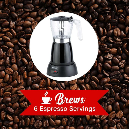 Brentwood TS-119BK 550-Watt Cordless Electric Moka Pot Espresso Machine, 6-Servings (Black)