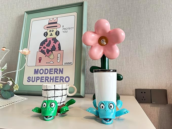 JOD® Turtle Cup Holder,Turtle Coaster with Funny Expression, 2 PCs Cup Holder with Liftable Limbs & Expressive Face for Turtles,Tortoise Lover Gag Gifts Home Decor(2pc-Green Blue)