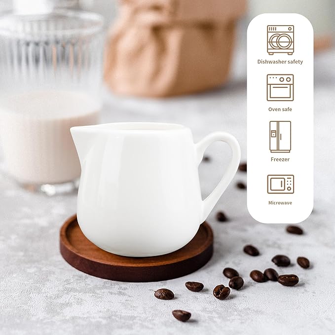 6 Pack 8 oz Ceramic Creamer with Handle, White Porcelain Cream Pitcher with Handle, Small Sauce Jus Small Pitchers for Milk, Coffee, Tea, Jam, Sauces