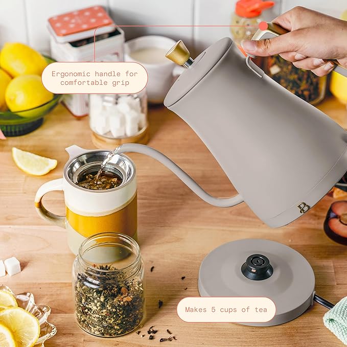 1-Liter Electric Gooseneck Kettle, 1200W Fast Heating Pour Over Coffee and Tea Kettle with Precise Spout (Porcini Taupe)