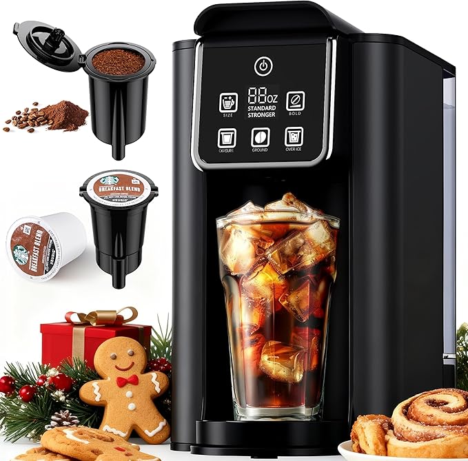 SHARDOR Single Serve Coffee Maker Upgrade, Hot & Iced Coffee Machine for K Cup and Grounds, 6 to 14 oz Brew Sizes, 50 oz Removable Water Tank, Bold Brew Setting, Pod Maker with Reusable Filter, Black