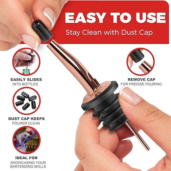 48 Pack Stainless Steel Bottle Pourers for Alcohol, Liquor, and Wine - Bar Accessories, Spouts for Bottles and Dispensers (rose gold)