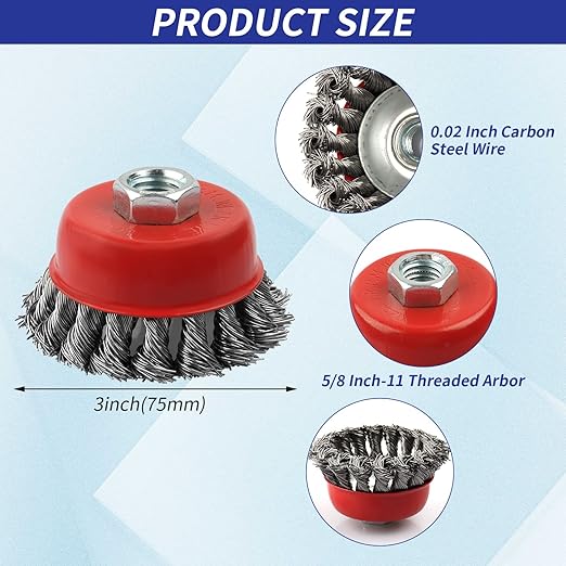 12 Pack Wire Brushes - 4 Inch Angle Grinder Wire Wheel, 5/8 Inch Threaded Arbor, 0.02 Inch Carbon Steel
