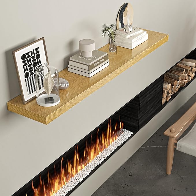 Floating Shelves for Wall, 48" W x 9.3" D x 1.5" H, Wooden Wall Mounted Display Shelves with Invisible Brackets for Living Room, Bedroom, Bathroom, Kitchen Decor and Storage, Set of 1, Oak