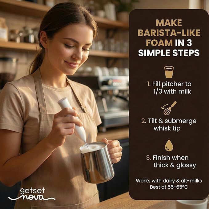 Milk Frother for Coffee, Rechargeable Electric Handheld Frother Wand with Dual Whisk, 3 Speed Settings, Fast Recharge, Powerful Motor, Handheld Mixer Electric with Stand