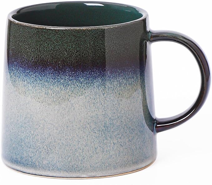 Mkour 20oz Large Ceramic Coffee Mugs, Handmade Cup, Big Tea Cups with Large Handle for Office and Home, Microwave and Dishwasher Safe (Ink Green)
