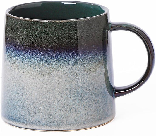 Mkour 20oz Large Ceramic Coffee Mugs, Handmade Cup, Big Tea Cups with Large Handle for Office and Home, Microwave and Dishwasher Safe (Ink Green)