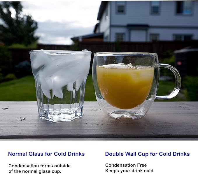 Youngever 2 Pack Glass Coffee Cups, Double Wall Thermo Insulated Coffee Cups, Glass Coffee Mugs (8.5 Ounce)