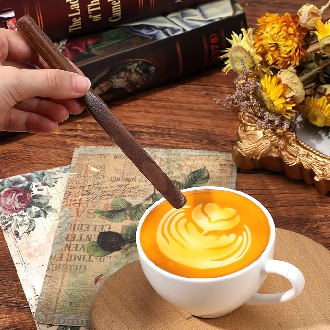 4Pcs Black Walnut Wood Coffee Stirrers, 6″ Round head Coffee Stir Sticks, Individually Wrapped Wooden Stir Sticks, Eco-Friendly Wood Stick for Drinks, Tea, Great for peanut butter etc.