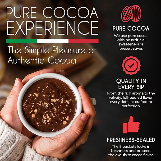 Cafe Garibaldi Premium Cinnamon Hot Chocolate - Instant Cocoa Mix with Cocoa Powder, Gluten-Free & GMO-Free, 8 Servings x 0.62oz Packets, Ideal Italian Hot Chocolate Gift