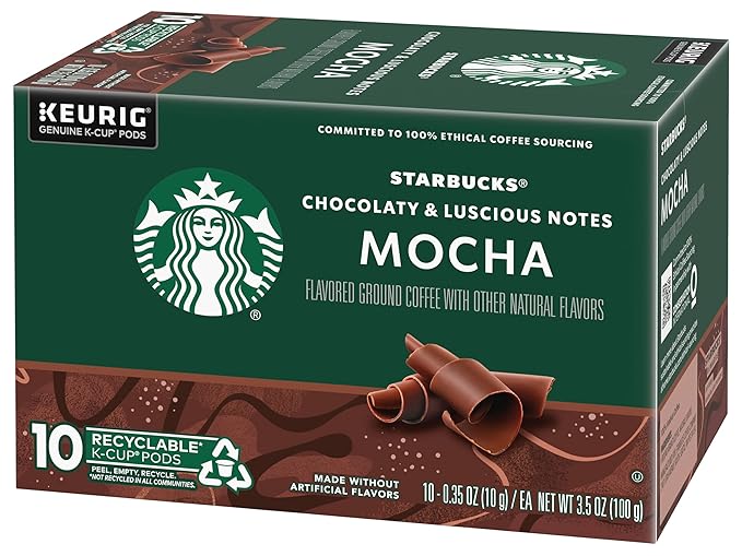 Starbucks Flavored Coffee K-Cup Pods, Mocha Flavored Coffee, Made without Artificial Flavors, Keurig Genuine K-Cup Pods, 10 CT K-Cups/Box (Pack of 3 Boxes)