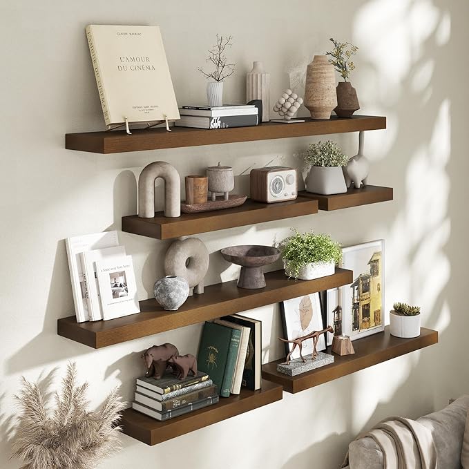 Marsmiles Wood Floating Shelves | 55 Inch Rustic Dark Wood Wall Shelves Set of 1 | 55" W x 7.7" D x 1.6" H Wooden Shelves for Bathroom Living Room Kitchen