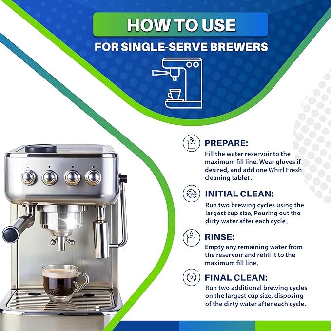Whirl Fresh Coffee Machine Descaler Tablets – 24 Count, Coffee Maker Cleaner Tablets Compatible with All Major Brands Including Breville, Nespresso, Keurig, Ninja, Philips,Miele, Delonghi & more