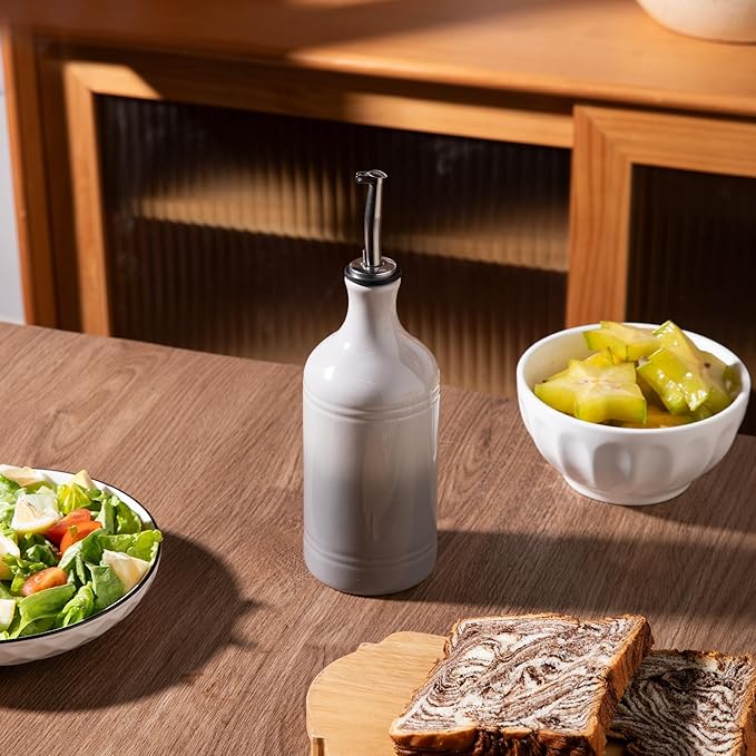 Sweejar Ceramic Olive Oil Dispenser Bottle, Opaque Oil Cruet Protects to Reduce Oxidation, Suitable for Storage Vinegar, Coffee Syrups & Other Liquids, Pack of 1, 15.5 Fl Oz(Gradient Fog Gray)