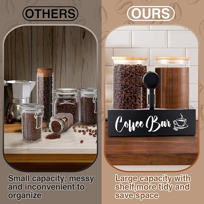 2Pcs 49oz Large Capacity Glass Coffee Containers - BPA Free Storage Jars with Shelf Lids and Spoon for Coffee Bean Bar Station Kitchen Gift