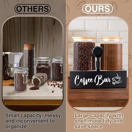 2Pcs 49oz Large Capacity Glass Coffee Containers - BPA Free Storage Jars with Shelf Lids and Spoon for Coffee Bean Bar Station Kitchen Gift