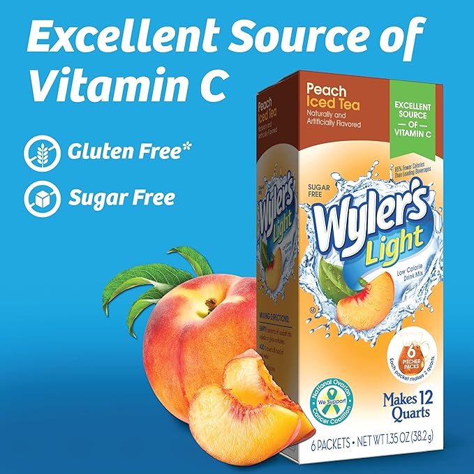 Wyler's Light Pitcher Packs, Water Drink Mix,Peach Iced Tea,6 Pitcher Packets (Pack of 2)
