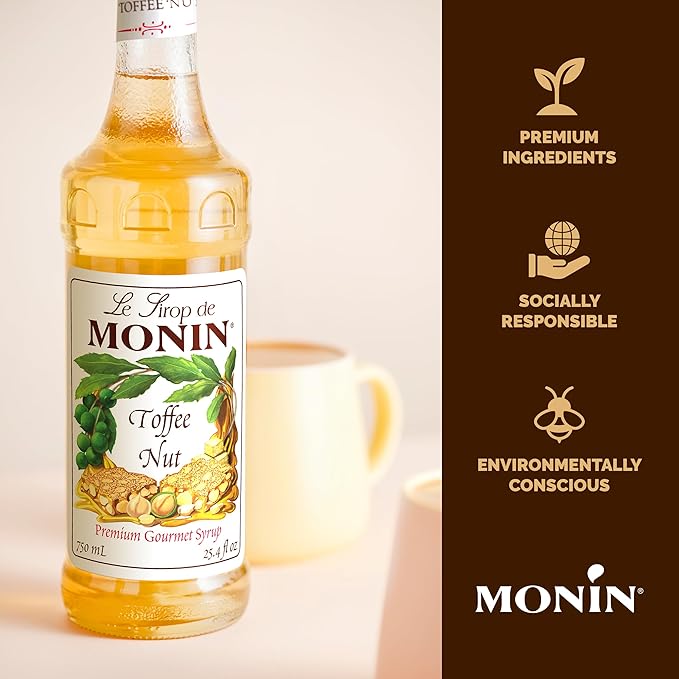 Monin - Toffee Nut Syrup, Bold and Buttery, Great for Coffee and Desserts, Gluten-Free, Non-GMO (1 Liter)