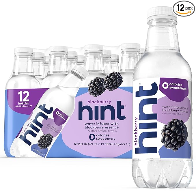 Hint Fruit-Infused Bottled Water, Blackberry - Sugar Free Flavored Water with Zero Calories, Natural Fruit Essences, and No Artificial Sweeteners - 16 Fl Oz (Pack of 12)
