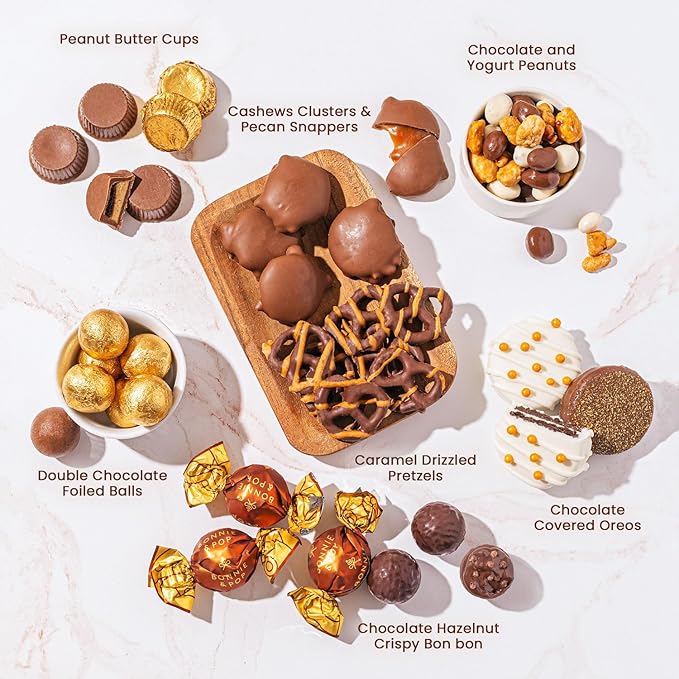 Holiday Chocolate Gift Basket- Nut and Candy Gift Box for Men, Women, Families, Corporate- Bonnie and Pop